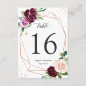 Plum Paars Floral Geometric Wedding Table Number RSVP Kaartje (Voorkant)