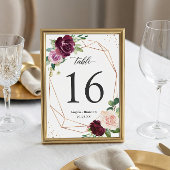 Plum Paars Floral Geometric Wedding Table Number RSVP Kaartje
