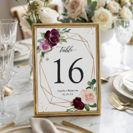 Plum Paars Floral Geometric Wedding Table Number RSVP Kaartje
