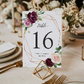 Plum Paars Floral Geometric Wedding Table Number RSVP Kaartje