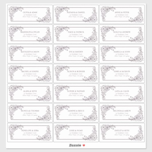  Plum Paars Floral Line Art gastadres Sticker (Vel)