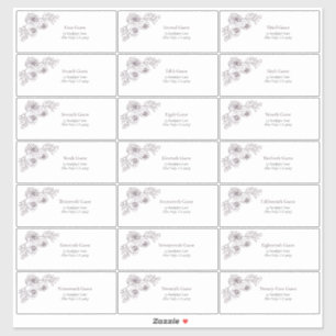 Plum Paars Floral Line Art Guest Adres Sticker