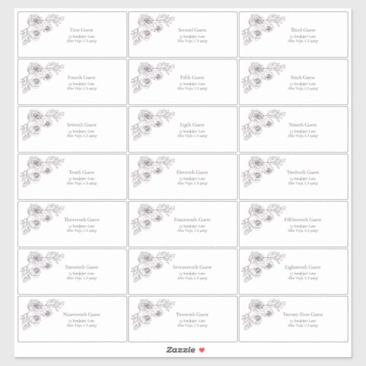 Plum Paars Floral Line Art Guest Adres Sticker (Vel)