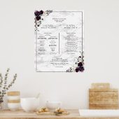 Plum Paars Floral Marble Wedding Programme Poster (Keuken)