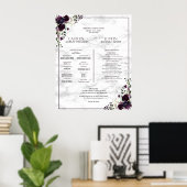 Plum Paars Floral Marble Wedding Programme Poster (Thuiskantoor)