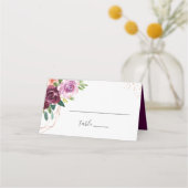 Plum Paars Floral Modern Roos Gold Wedding Plaatskaartje (Voorkant)