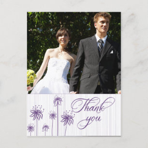 Plum paars floral photobruiloft bedankt je kaart