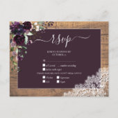Plum Paars Floral Script Lace Wood Weddenschap RSV Uitnodiging Briefkaart (Voorkant)
