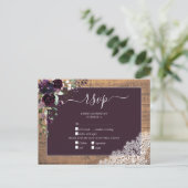 Plum Paars Floral Script Lace Wood Weddenschap RSV Uitnodiging Briefkaart (Staand voorkant)