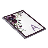 Plum Paars Floral Script Name Monogram Initiaal Notitieboek (Rechterzijde)