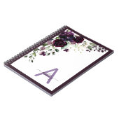 Plum Paars Floral Script Name Monogram Initiaal Notitieboek (Linkerzijde)