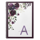 Plum Paars Floral Script Name Monogram Initiaal Notitieboek (Voorkant)