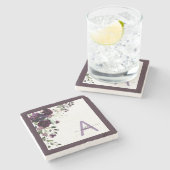 Plum Paars Floral Script Name Monogram Initiaal Stenen Onderzetter (Zijkant)