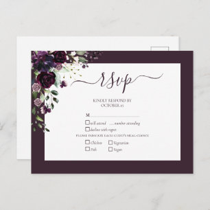 Plum Paars Floral Script Wedding RSVP Uitnodiging Briefkaart