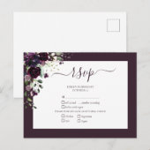 Plum Paars Floral Script Wedding RSVP Uitnodiging Briefkaart (Voorkant / Achterkant)