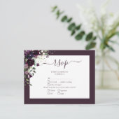 Plum Paars Floral Script Wedding RSVP Uitnodiging Briefkaart (Staand voorkant)