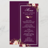 Plum Paars Floral Silver Gray Wedding Menu Kaart (Voorkant / Achterkant)