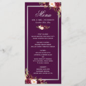 Plum Paars Floral Silver Gray Wedding Menu Kaart (Voorkant)