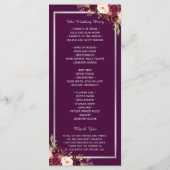 Plum Paars Floral Silver Gray Wedding Programme Programmakaart (Achterkant)