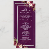 Plum Paars Floral Silver Gray Wedding Programme Programmakaart (Voorkant / Achterkant)
