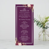Plum Paars Floral Silver Gray Wedding Programme Programmakaart (Staand voorkant)