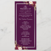 Plum Paars Floral Silver Gray Wedding Programme Programmakaart (Voorkant)