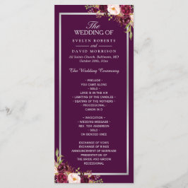 Plum Paars Floral Silver Gray Wedding Programme Programmakaart