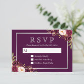 Plum Paars Floral Silver Gray Wedding RSVP (Staand voorkant)