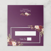 Plum Paars Floral Silver Grey Lijst Wedding Plaatskaartje (Buitenkant ongevouwen)
