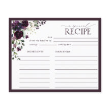 Plum Paars Floral Vrijgezellenfeest Recipe Kaart