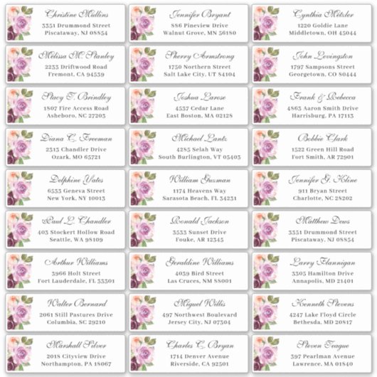 Plum Paars Floral Wedding Guest Adres Sticker (Voorkant)