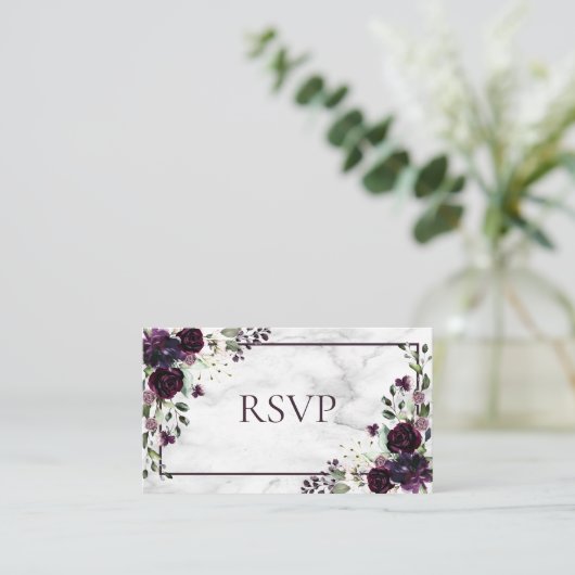 Plum Paars Flower Marble Herfst Winter Wedding RSV Informatiekaartje (Staand voorkant)