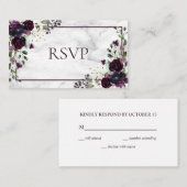 Plum Paars Flower Marble Herfst Winter Wedding RSV Informatiekaartje (Voorkant / Achterkant)
