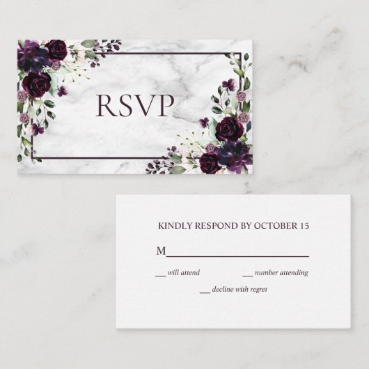 Plum Paars Flower Marble Herfst Winter Wedding RSV Informatiekaartje (Voorkant / Achterkant)