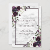 Plum Paars Flower Waterverf Marble Photo Wedding Kaart (Voorkant)