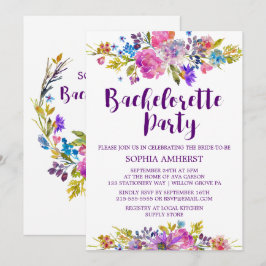 Plum Paars Garden Bachelorette Party Invitation Kaart