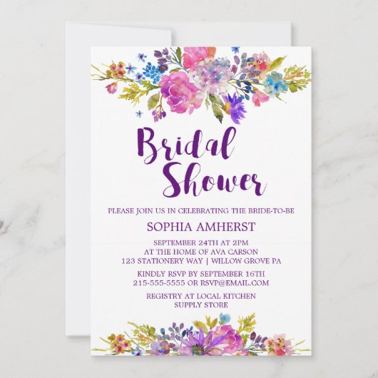 Plum Paars Garden Bridal Shower Invitation Kaart (Voorkant)