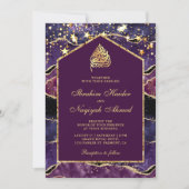 Plum Paars Gold Agate Marble Arch Muslim Wedding Kaart (Voorkant)