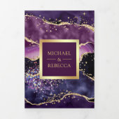 Plum Paars Gold Agate Marble QR Code Weddenschap Drieluik Uitnodiging (Cover)