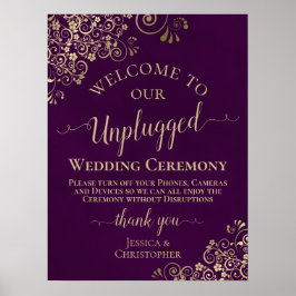 Plum Paars & Gold Chic Unplugged Wedding Ceremony Poster
