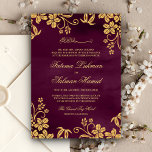 Plum Paars Gold Floral Islamic Muslim Weduwa Kaart<br><div class="desc">Verrijk je gasten met deze elegante bruiloft-uitnodiging met een prachtig faux goudfloraal design en 'Bismillah' in Arabische kalligrafie. Voeg eenvoudig uw gebeurtenisdetails op deze makkelijk te gebruiken sjabloon toe om het één-van-een-soort uitnodiging te maken. Draai de kaart om een nepfoliestructuur op de achterkant van de kaart te laten zien.</div>