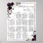 Plum Paars Gold Floral Marble Wedding Seating Seat Poster (Voorkant)
