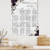 Plum Paars Gold Floral Marble Wedding Seating Seat Poster (Keuken)