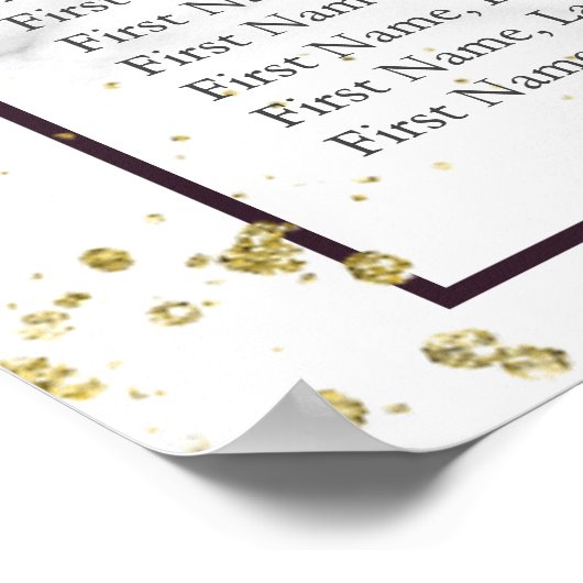 Plum Paars Gold Floral Marble Wedding Seating Seat Poster (Hoek)