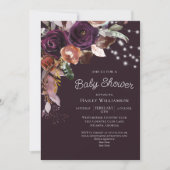 Plum, Paars, Gold Floral String Light Baby shower Kaart (Voorkant)