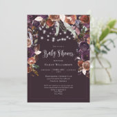 Plum, Paars, Gold Floral String Light Baby shower Kaart (Staand voorkant)