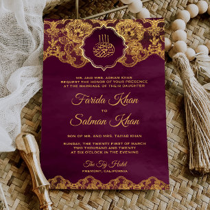 Plum Paars Gold Foil Lace Islamic Muslim Weduwen Kaart