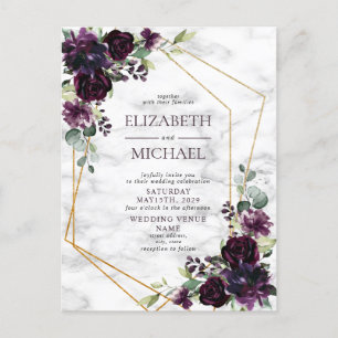 Plum Paars Gold Geometric Marble Briefkaart Weddin