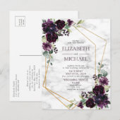 Plum Paars Gold Geometric Marble Briefkaart Weddin (Voorkant / Achterkant)