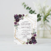 Plum Paars Gold Geometric Marble Briefkaart Weddin (Staand voorkant)